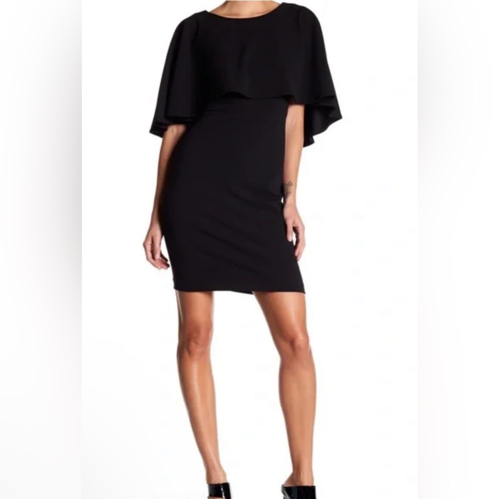 Calvin Klein Black Popover-Cape Crepe Sheath Dress - Picture 2 of 6